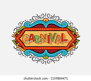 Popular Event Brazil Carnival Title With Colorful frame. Travel destination in South America During Summer. Vector logo for Carnival, poster for dance carnival show.