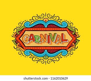 Popular Event Brazil Carnival Title With Colorful frame. Travel destination in South America During Summer. Vector logo for Carnival, poster for dance carnival show.