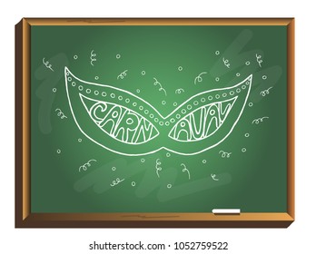 Popular Event in Brazil. Festive Mood. vector illustration. Carnival mask and an inscription on chalkboard.