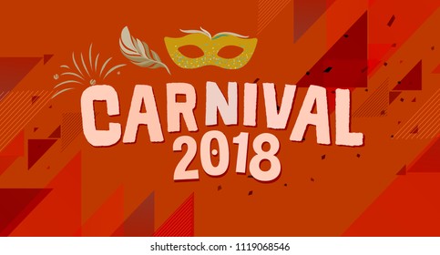 Popular Event in Brazil. Festive Mood. Carnaval Title With Colorful Party Elements. Travel destination. Brazilian Rythm, Dance and Music.