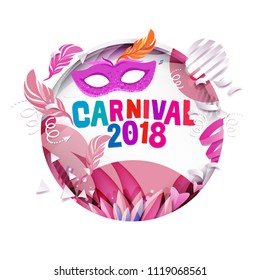 Popular Event in Brazil. Festive Mood. Carnaval Title With Colorful Party Elements. Travel destination. Brazilian Rythm, Dance and Music.