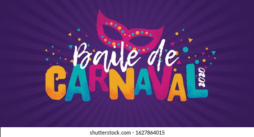 Popular Event in Brazil. Festive Mood. Carnaval Title With Colorful Party Elements Saying Carnaval Party. Travel destination. Brazilian Rythm, Dance and Music.