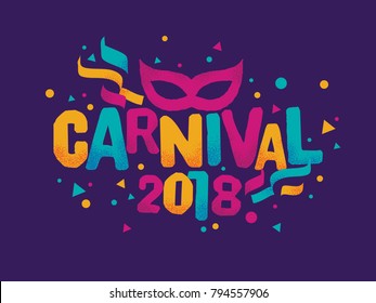 Popular Event in Brazil. Festive Mood. Carnaval Title With Colorful Party Elements. Travel destination. Brazilian Rythm, Dance and Music.