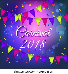 Popular Event Invitation to Brazil Carnival in South America Summer holiday. Background with flag garlands. Masquerade Concept. Vector Illustration EPS10