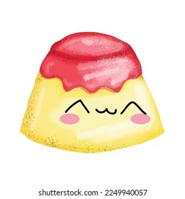Popular expression Pudding emoji sticker icons. Different emotions smiling faces, vector illustration. Sticker emoji cupcakes