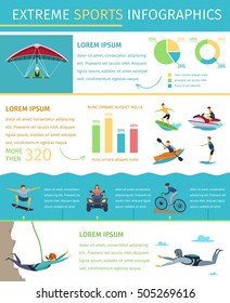 Popular extreme sports list information equipment products market sponsors events and developments flat infographic poster vector illustration 