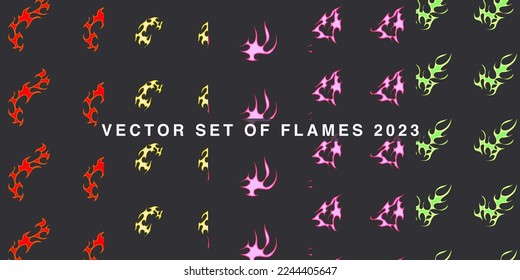 Popular Fire Vector Cartoon 2023. Old school seamless pattern.