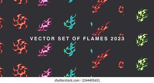 Popular Caricatura del Vector de Fuego 2023. Patrón sin fisuras de la vieja escuela.