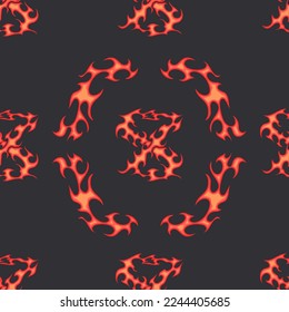 Popular Fire Vector Cartoon 2023. Old school seamless pattern.