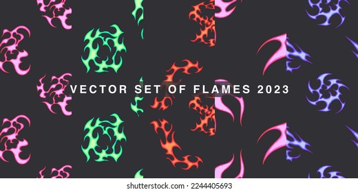 Popular Fire Vector Cartoon 2023. Old school seamless pattern.