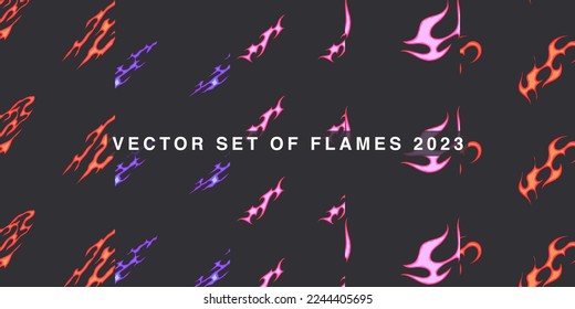 Popular Fire Vector Cartoon 2023. Old school seamless pattern.