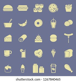 Popular food color icons on blue background, stock vector