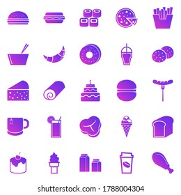 Popular food gradient icons on white background, stock vector