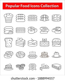 Popular Food icons collection from around the world are delicious and delicious.