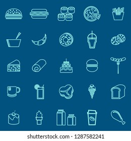 Popular food line color icons on blue background, stock vector