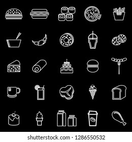 Popular food line icons on black background, stock vector