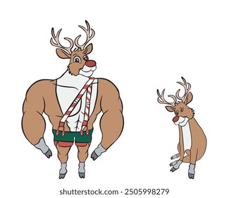 Popular and funny internet meme Santa's big reindeer and little reindeer. Joke for Christmas.