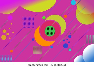 Popular Geometric Abstract Background Pink background with yellow, red, and blue graphic patterns.