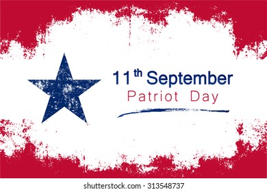 Popular grunge style vector for United State's Patriot Day on September 11th with the colors of the country's flag and a blue star symbol. 