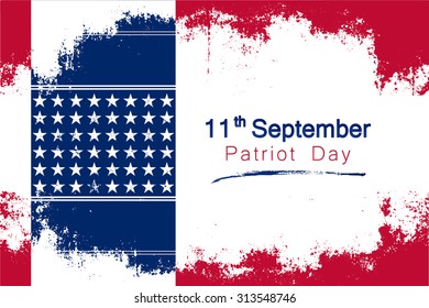 Popular grunge style vector for United State's Patriot Day on September 11th with the colors of the country's flag and a blue banner with star symbols. 