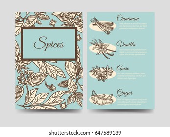 Popular hand drawn spice flyers template, vector illustration