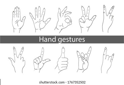 Realistic Hand Gestures Icons Thin Line Stock Vector (Royalty Free ...