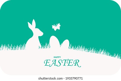 Popular conejo feliz de Pascua, huevos e ilustración de mariposa. Feliz cumpleaños feliz de Pascua