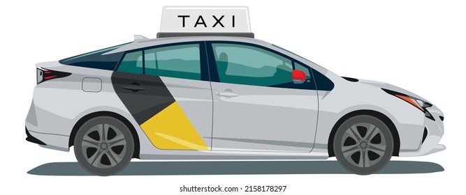 popular hybrid taxi car isolated on white background. Realistic taxi cab vector mock up for advertising, corporate identity. City vehicle branding mockup. Easy to edit and recolor. Side view