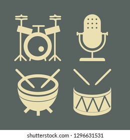 popular icon set with microphone, timpani and drum set vector illustration