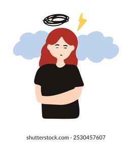 popular illustration. woman sad, violance character element stock