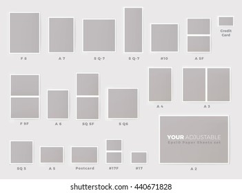 Popular Invitation Card Sizes Proportional Mock Up Chart Set Eps10 Format