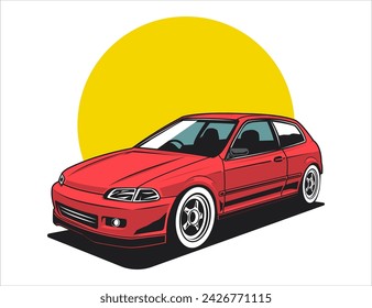 popular japonés 90s diseño de coche ilustración vectorial gráfico para etiqueta engomada