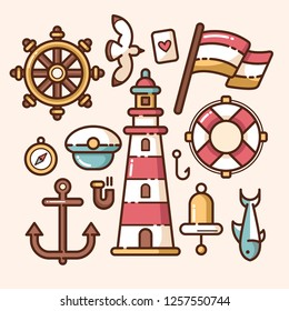 Popular juicy vector style nautical elements and icon set