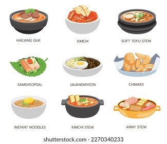 Popular korean food menu set 1 with list below pictures.