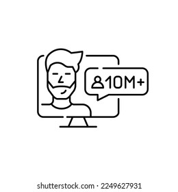 Popular media blogger with huge 10 million followers. Pixel perfect, editable stroke icon