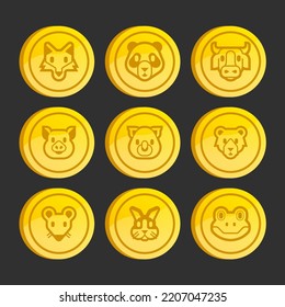 Popular mining animal coins vector design. Isolated crypto monetization and big income editable sign.