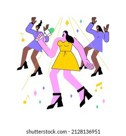 Popular music abstract concept vector illustration. Popular singer tour, pop music industry, top chart artist, musical band production service, recording studio, book for event abstract metaphor.