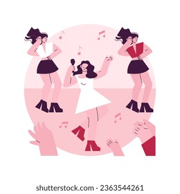 Popular music abstract concept vector illustration. Popular singer tour, pop music industry, top chart artist, musical band production service, recording studio, book for event abstract metaphor.