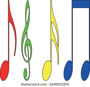 popular music note color in vector on white background