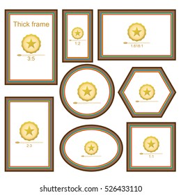 Popular Picture Frame Sizes. Wood border. Frame for picture or text. Border for Certificate of Education. Uniquely beautiful stripes. Sizes 3x5, 1x2, 2x3, 1x1, 1.618x1, Circular, Oval, Hexagon.