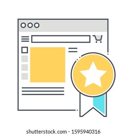 Popular product related color line vector icon, illustration. The icon is about shop, badge, star, computer browser. The composition is infinitely scalable.