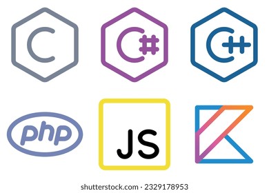 Popular programming languages logos | C, C#, C++, php, js, kotlin