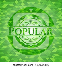 Popular realistic green emblem. Mosaic background