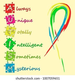 Popular saying about autism. Vector background.