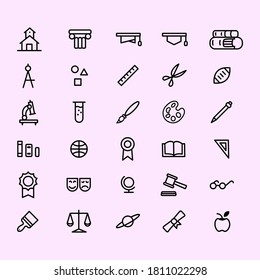 Popular set of isolated abstract Academic vector icons. Education lab vaccine justice diploma worldwide paint
