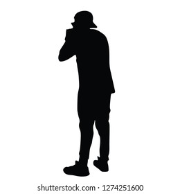 Popular singer super star vector illustration isolated on white background. Attractive music artist on the stage. Singer man artist against public on concert. Entertainment event. Microphone in hands.
