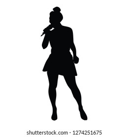 Popular singer super star vector illustration isolated on white background. Attractive music artist on the stage. Singer man artist against public on concert. Entertainment event. Microphone in hands.
