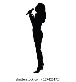 Popular singer super star vector illustration isolated on white background. Attractive music artist on the stage. Singer man artist against public on concert. Entertainment event. Microphone in hands.