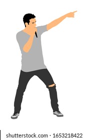 Popular singer super star vector illustration isolated on white background. Attractive music artist on stage. Singer man musician against public on concert. Microphone in hands. Karaoke event in pub.