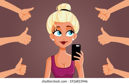 Popular Social Media Influencer Vector Illustration. Beautiful young woman having a big fan base online
